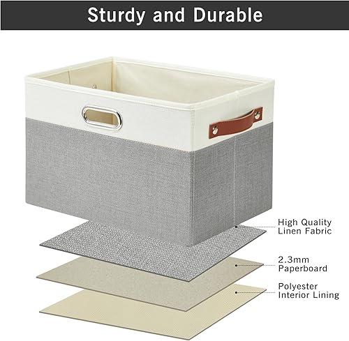 Miniatura 6 de Contenedores grandes de almacenamiento de tela plegables con 3 asas, cestas organizadoras plegables para armario, estantes, sala de estar, paquete
