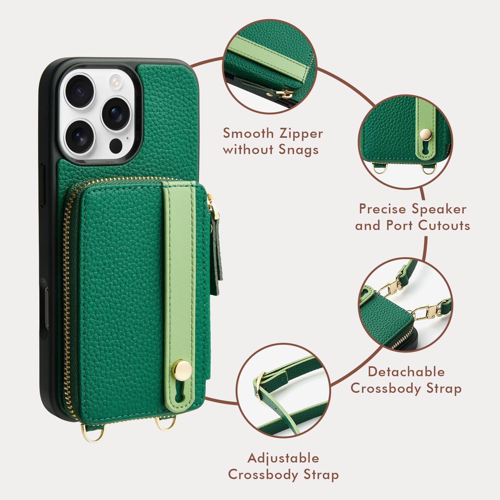 IPhone 16 Pro Max Wallet Case With Card Holder & Crossbody Strap - RFID Blocking, Beige Leather