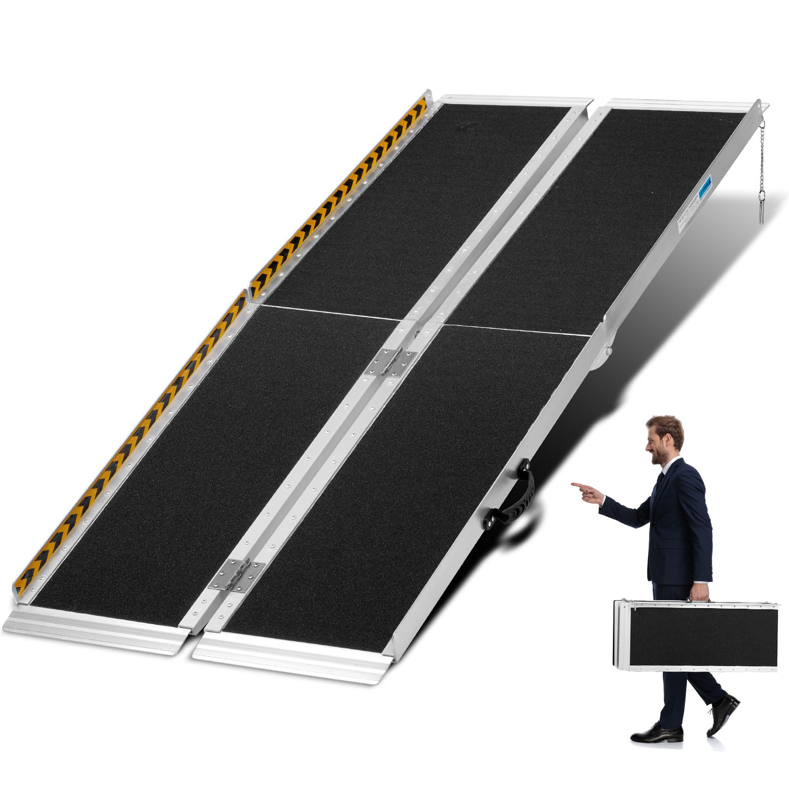 6FT Portable Wheelchair Ramp for Home & Vehicles, Aluminum with Anti-Slip Surface, Length 6ft,Width 28.3“, Supports 600 lbs, Indoor/Outdoor Use, Foldable Usable Height 6-18 inch, Black
