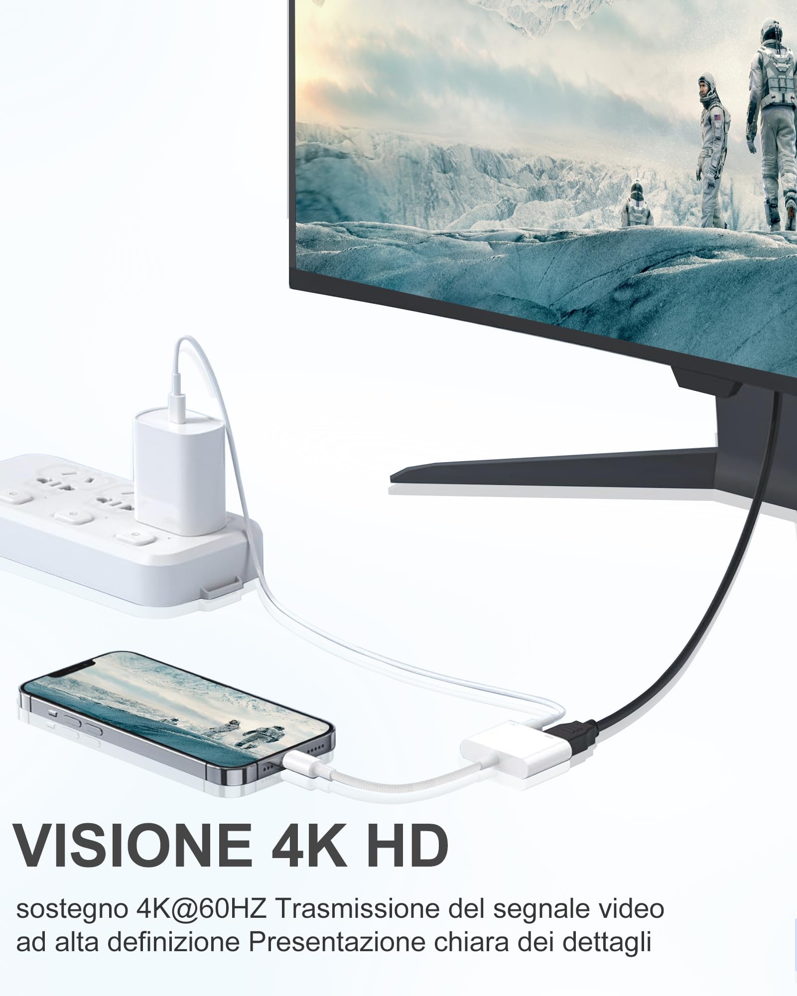 GNUADZ Adattatore USB C HDMI Senza Alimentazione Richiesta, Plug & Play Convertitore Schermo 4K con Porta di Ricarica cavo Tipo C hdmi Compatibile con Dispositivi con Porta Tipo C per Proiettore/Monit