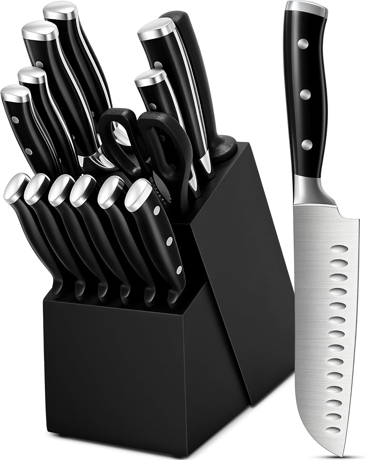 Juego de cuchillos de cocina de 15 piezas, afilado para afeitar, cuchillo de chef de acero inoxidable de alto carbono, mango ergonómico de triple