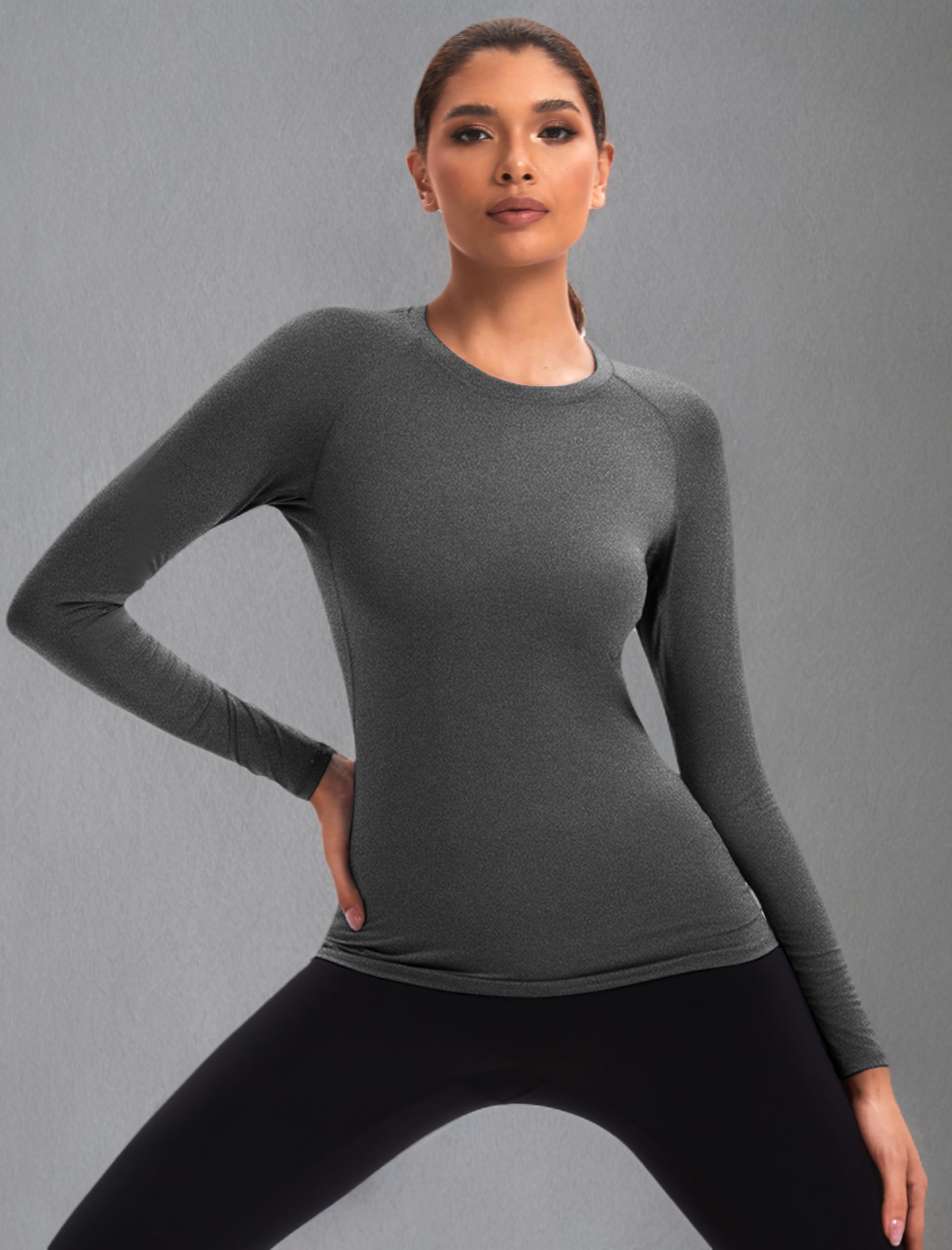 NebuKinex Lot de 5 t-shirts de compression pour femmes à manches longues pour l'entraînement, sous-vêtements de sport à séchage rapide, pour la gym, le yoga et la course à pied