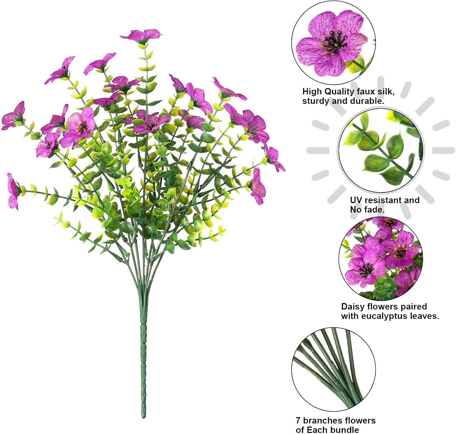 HyeFlora Artificial Faux Outdoor Flowers Plants for Summer Outside Decoration, 14 Bundles Fake Silk Colorful Daisy Ferns UV Resistant Realistic for Front Door Porch Planter Patio Yard - Image 4