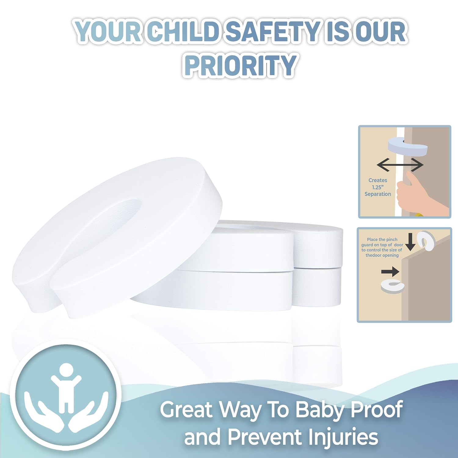 Budding Sprout Durable Door Pinch Guards (6-Pack) Slick-Safe Design, Child Safety, Finger Pinch Protectors
