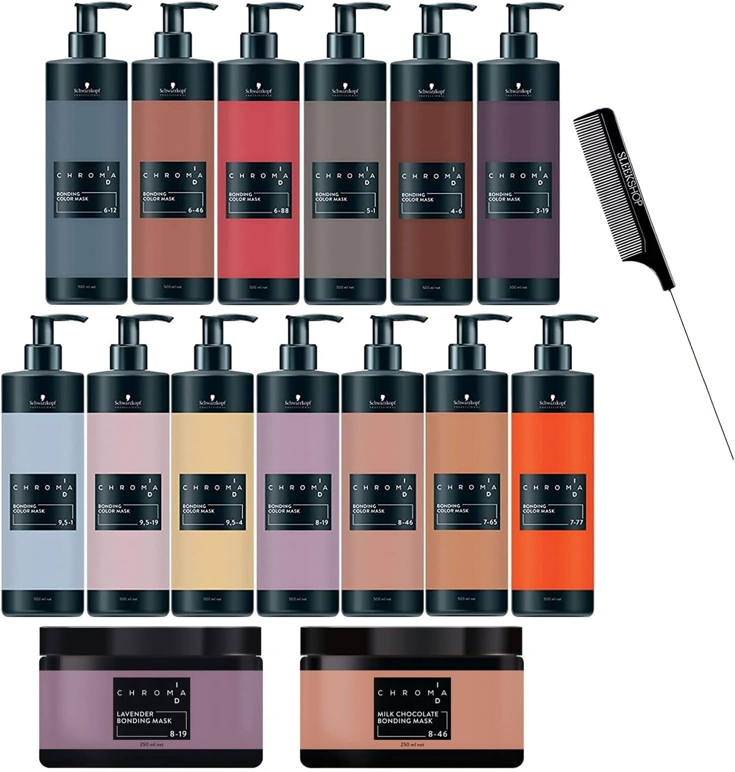 CHROMA.ID Schwarzkapf Chroma ID Bonding Color Masks, Semi-Permanent Hair Color Dye (w/ Sleek Steel Rat Tail Comb) ChromaID Haircolor Masque (Pink (9.5 fl. oz))