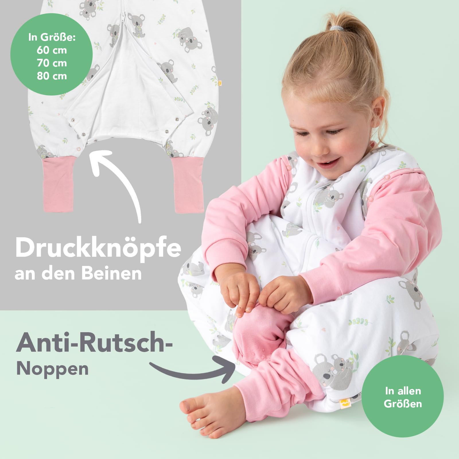 schlummersack Slumbersac gigoteuse à pieds pour enfant 1.0 Tog 110 cm légère et douce Koala | Turbulette avec ouvertures aux jambes et manches, taille 110-120 cm, pour été & printemps