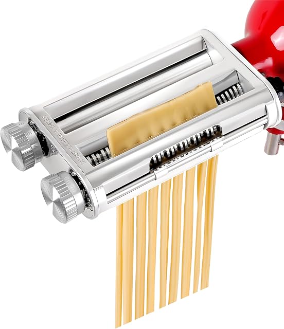 Pasta Maker Attachment for KitchenAid Stand Mixers, 3 in 1 Set Pasta Machine Attachment Included Pasta Sheet Roller, Spaghetti Cutter, Fettuccine Cutter | 3-in-1 for KitchenAid: Roller, spaghetti (2mm) & fettuccine (6mm) cutters in one sleek attachme