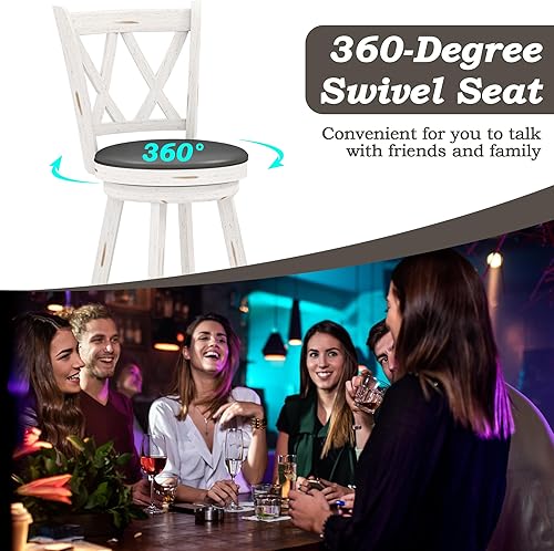 Miniatura 4 de MU Juego de 2 taburetes de bar, taburetes de bar giratorios de altura de asiento de 24 pulgadas con respaldo en X, silla de comedor giratoria