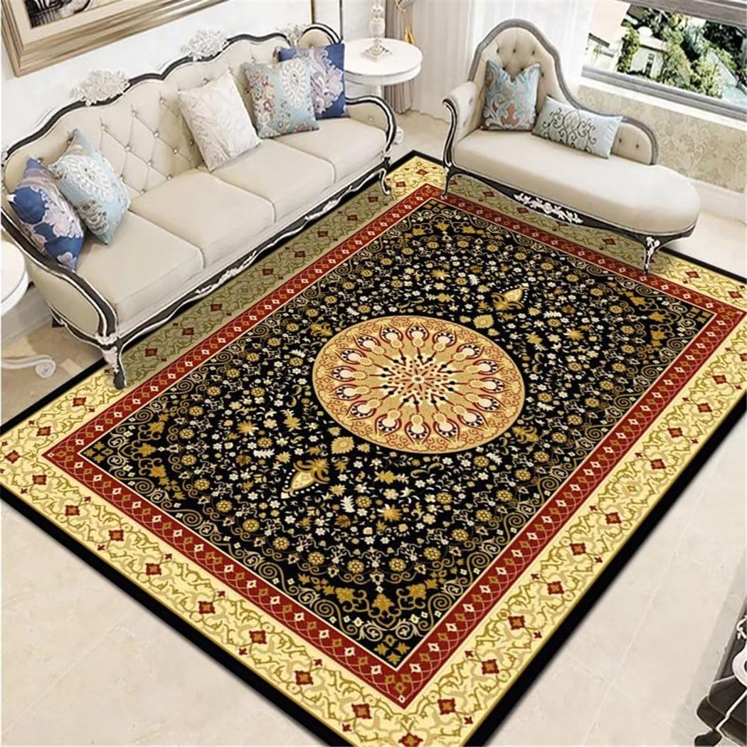 Alfombra entrada casa antideslizante para evitar resbalones con diseño étnico negro 60x90