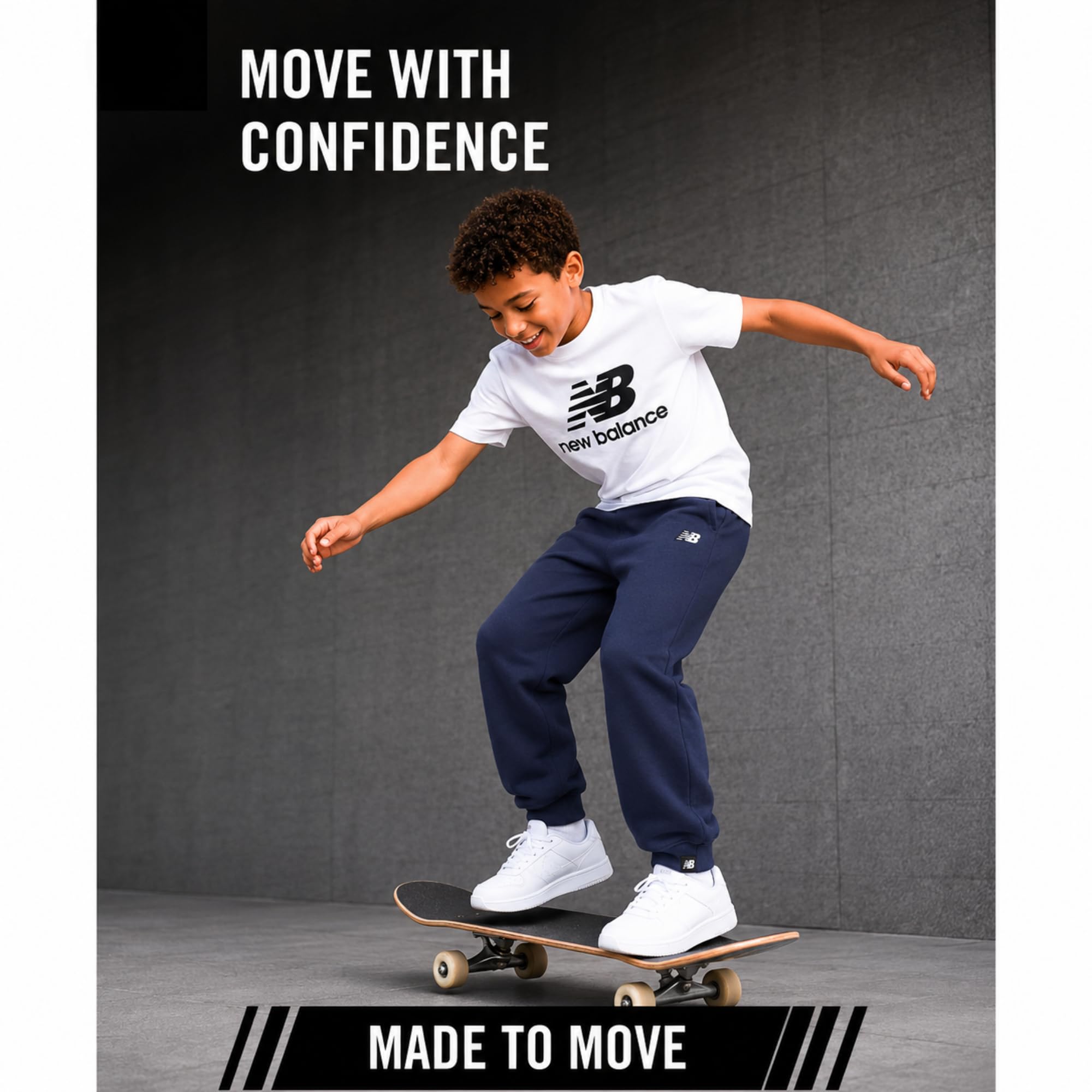 New Balance Pantaloni da jogging da bambino, in pile, con tasche profonde, pantaloni sportivi per ragazzi (8-20)