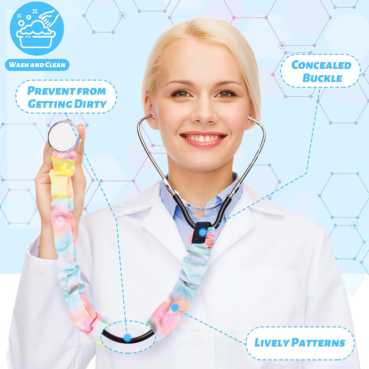 Nuanchu 4 Pcs Stethoscope Covers Cotton Sleeve Scrunchie, Starry Sky