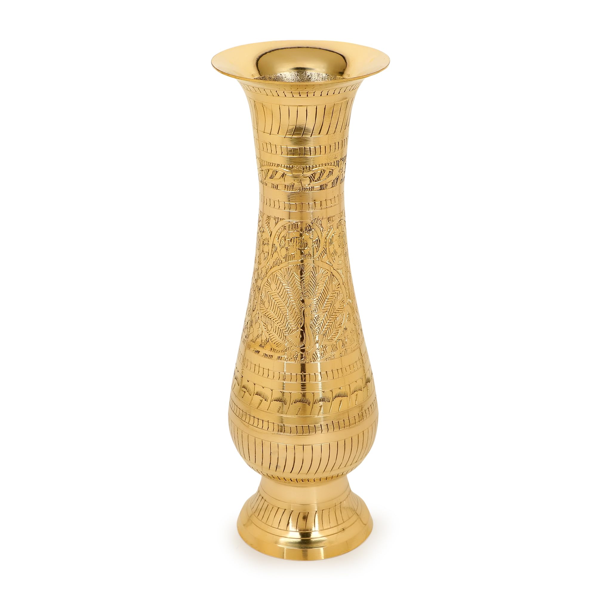 Zap Impex Brass Flower Vase in Carving Work for Home Office Living Room Bed Room Decoration Golden Color