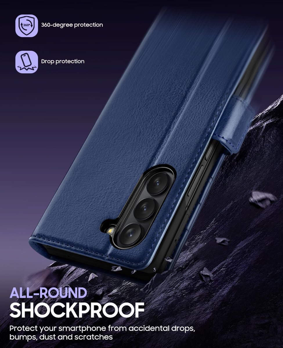 OCASE Compatible with Samsung Galaxy Z Fold6 Wallet Case with S Pen Holder, PU Leather Flip Folio, Card Slots, RFID Blocking, Kickstand, Phone Cover for Galaxy Z Fold 6 2024-Blue