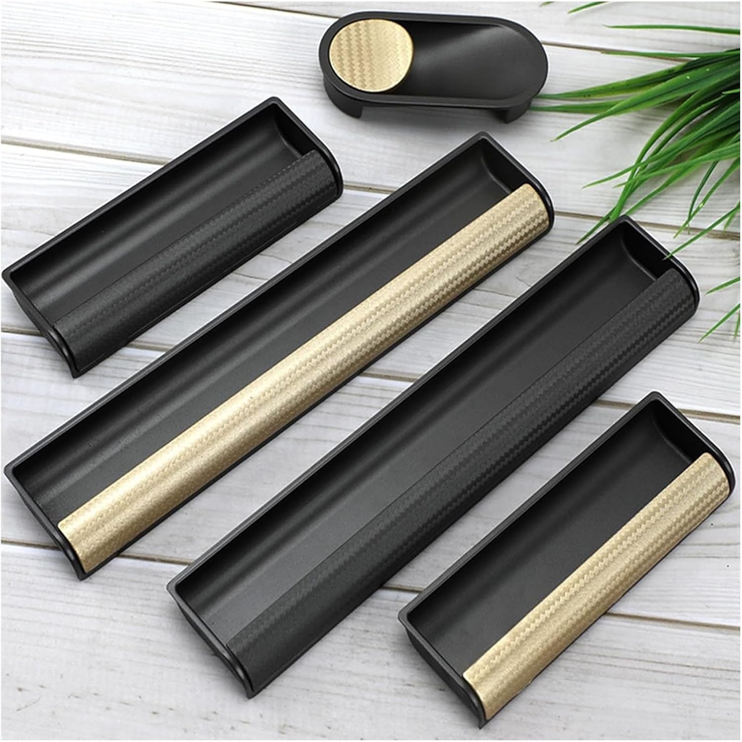 Hidden Drawer Pulls，2 Pcs Hidden Pulls Flush Pull Invisible Cupboard Handles Kitchen Cabinet Pull Wardrobe Door Handle Drawer Handle for Kitchen Furniture Drawer Cupboard Wardrobe(Grey+gold,Hole spaci