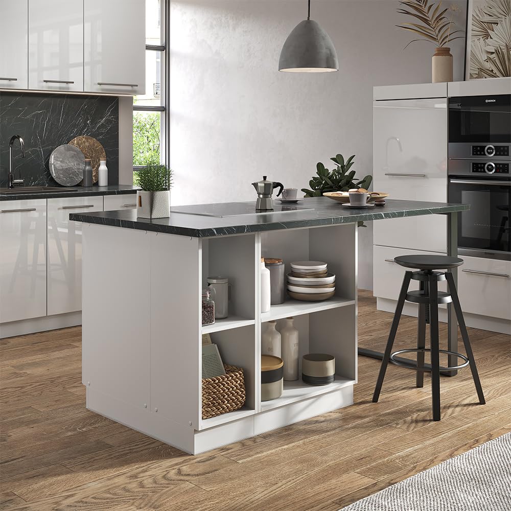 Vicco Kücheninsel Fame-Line, Weiß Hochglanz/Weiß, 90 cm mit Schublade, ohne Arbeitsplatte, kombinierbar mit weiteren Modulen derselben Serie