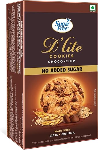Sugar Free D’Lite Choco Chip Cookies | Zero Added Sugar | Made with Oats &amp; Quinoa 150g