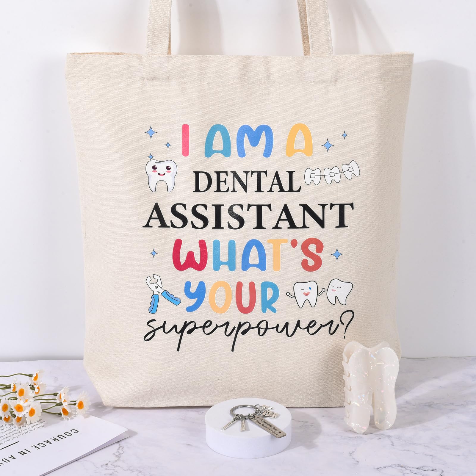 Dental Assistant Gifts for Women Unique Dentist Gifts Funny Dental Hygienist Gift Including Glass Cup Socks Canvas Tote Bag Keychain for Birthday Christmas