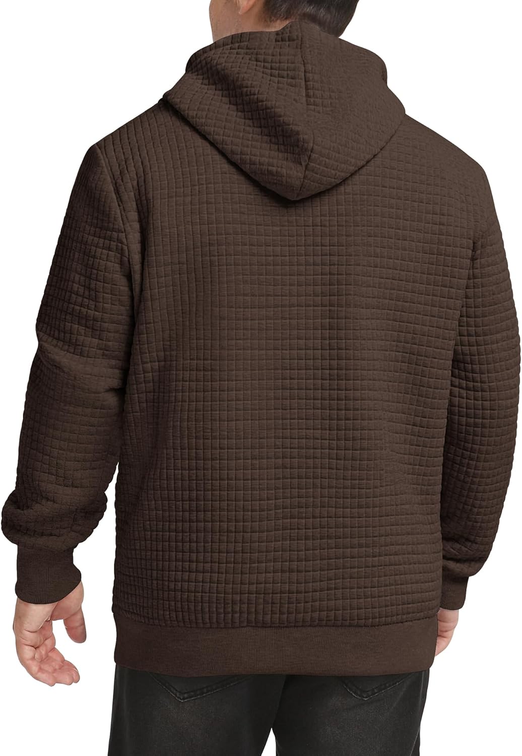 Men's Casual Waffle Knit Pullover Hooded Long Sleeve Collar Drawstring Sweatshirts Gym Ready Hoodies - Image 4