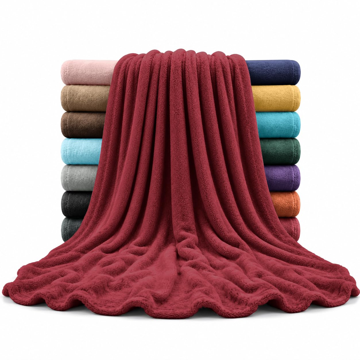 AMEHA Soft Fleece Blanket for Couch Throws for Adults Extra Large Throws for Sofas Fluffy Blanket for Bed Settees, Fit All Season, King Size, Burgundy 230cm X 270cm