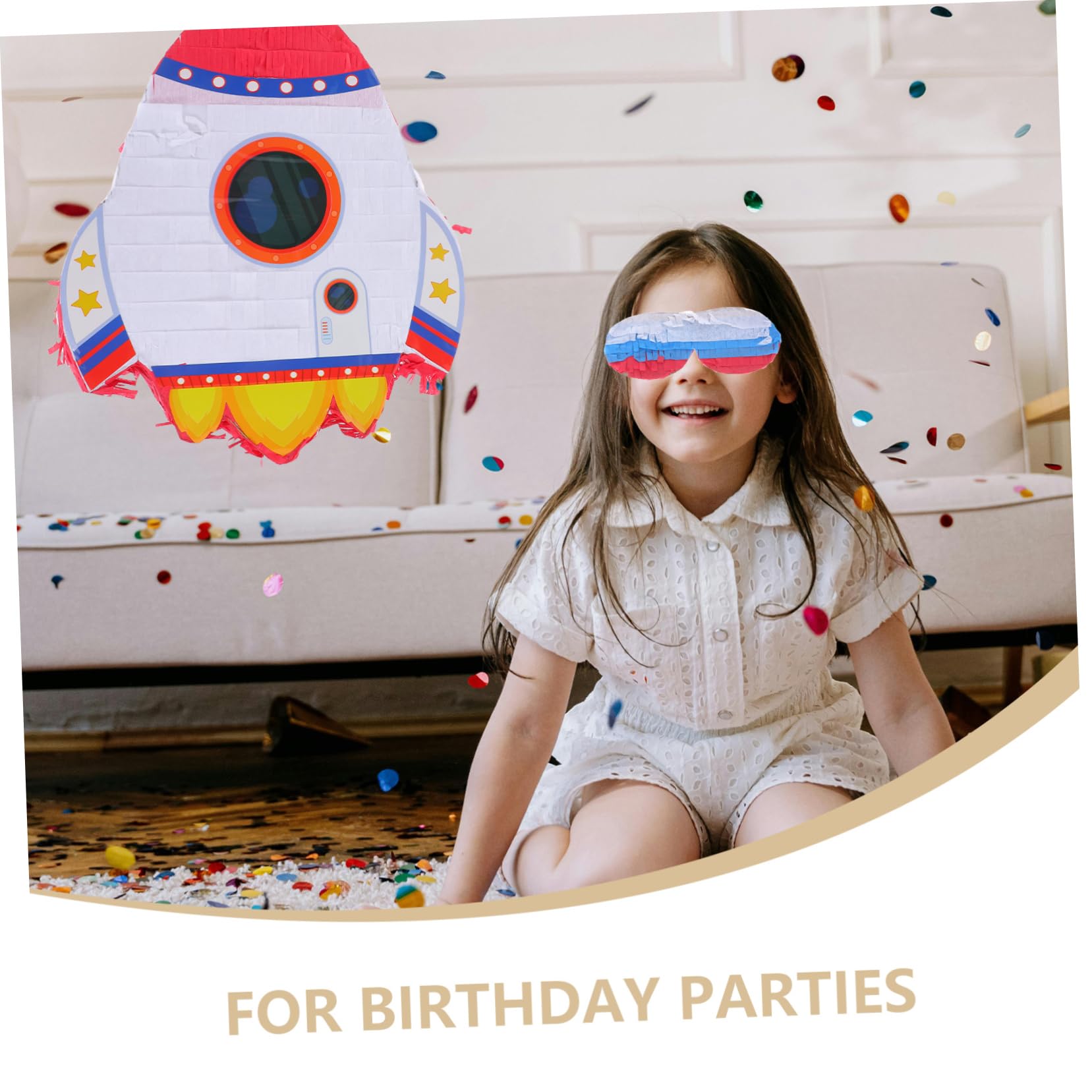 ibasenice Piñata Cohete para Fiesta de Cumpleaños Infantil con Confeti y Palito para Vendar los Ojos Artículos para Fiestas y Decoración de Piñata de Juguete para Decoraciones de Cumpleaños