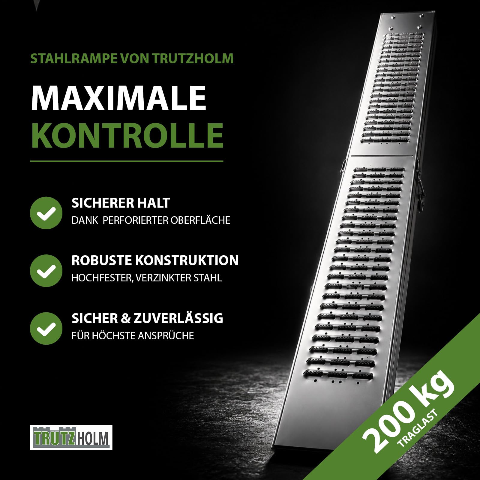 TRUTZHOLM 1x Auffahrrampe Stahl 189 cm Traglast 200 kg klappbar Anti-Rutsch Lochprofil Motorradrampe mit Tragegriffen Verladerampe für Motorrad Fahrrad E-Bike Auffahrschiene für Anhänger Fahrradrampe