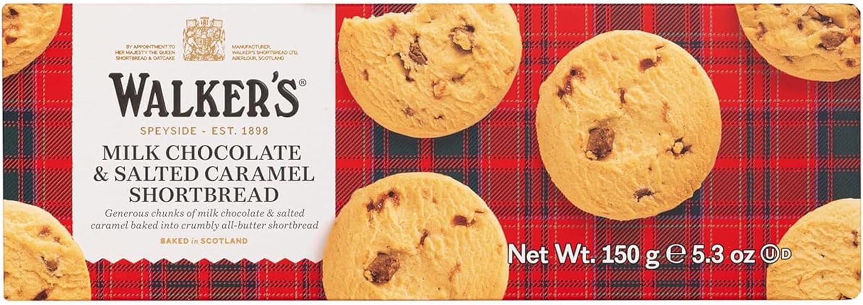 Walker’s All-Butter Salted Caramel & Milk Chocolate Chunk Shortbread - 9-Count Box - Authentic Shortbread Cookies from Scotland
