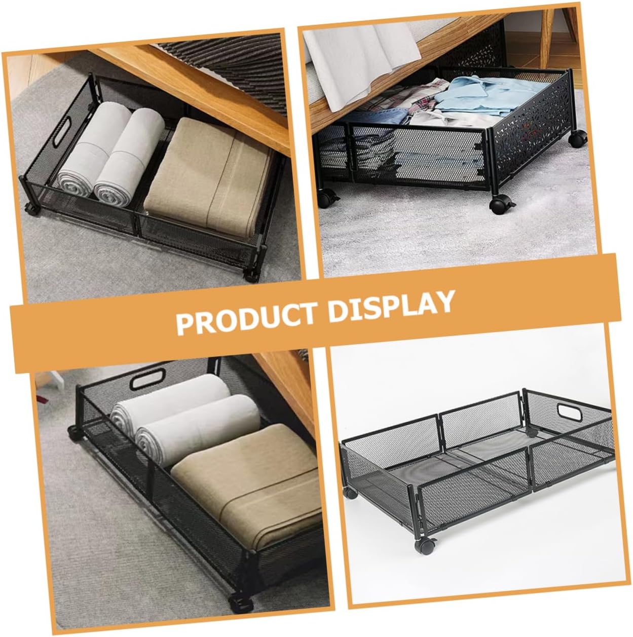 PRETYZOOM Bed Storage Container Foldable Organizing Rack Stainless Steel Easy Access