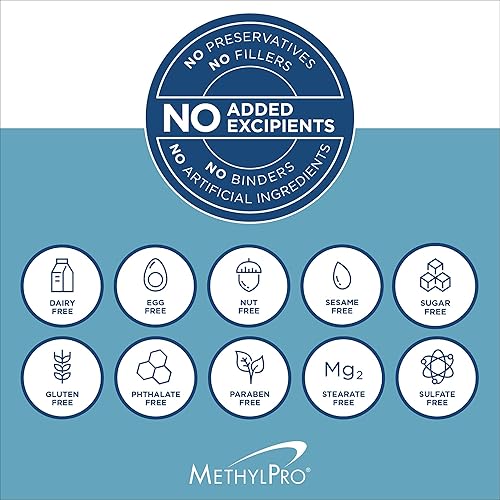 Miniatura 8 de MethylPro L-metilfolato de 5 mg + Cofactores - Suplemento L de metil folato para mujeres y hombres, vitamina B9 metilada (5-MTHF) con B6 y B12 para