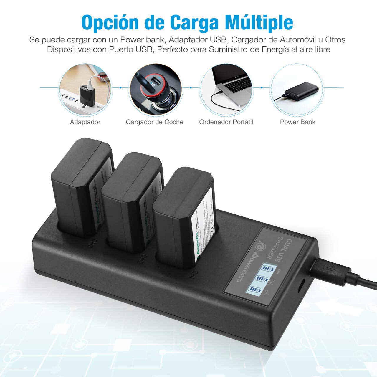Batería NP-FW50 Reemplazo 3 x 1500mAh Recargable con Cargador LCD | Compatible con ZV-E10,Alpha A6400 A6000 A6300 A6500 A5000 A5100,A7 A7II A7R A7RII A7S A7SII