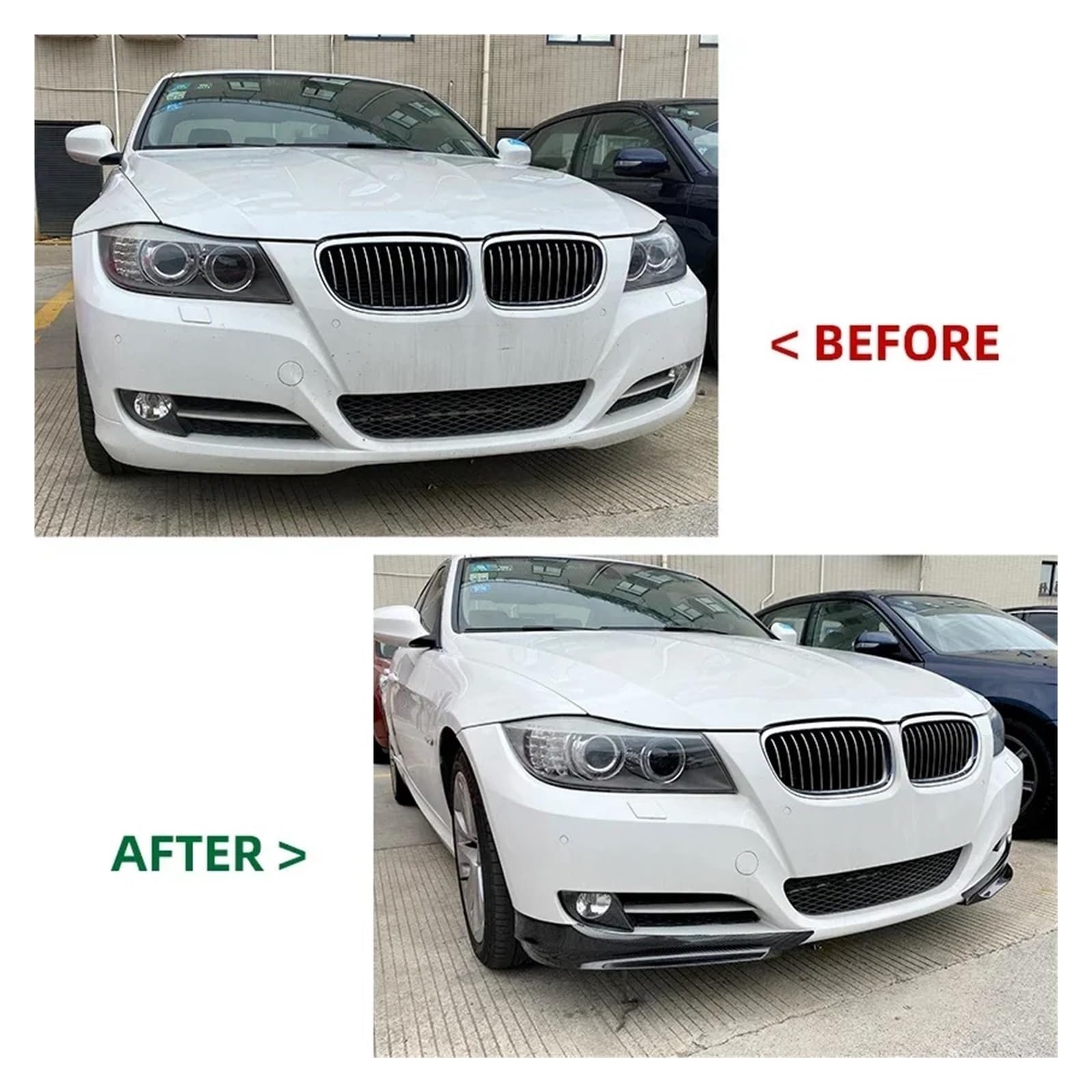 Przedni zderzak samochodowy Spoiler Splitter Canard Lip Dyfuzor Kompatybilny z BMW Seria 3 325i 330i 2007-2012 Body Kit E90 E91 LCI Facelift(Carbon Look)