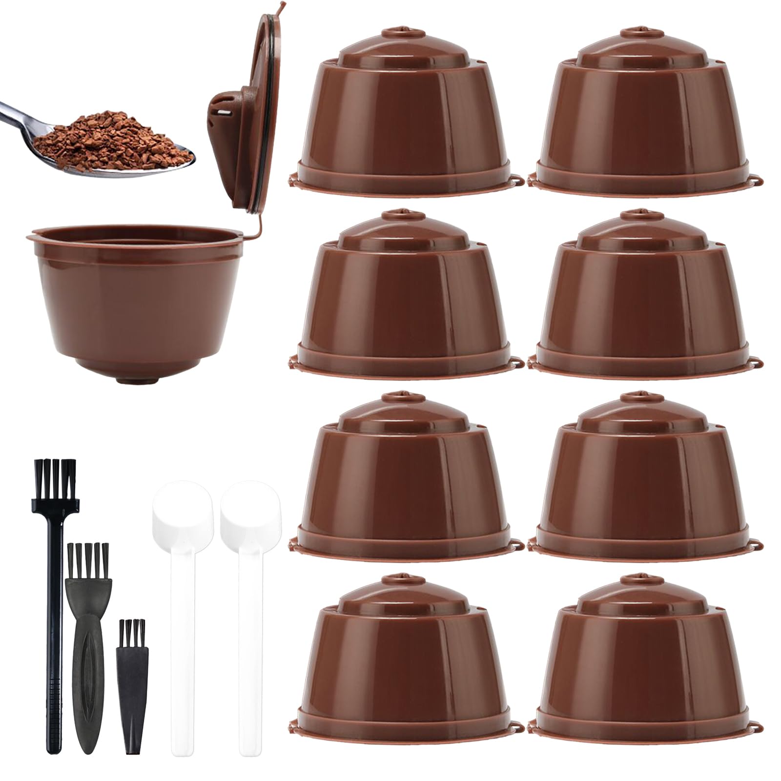 Pilikoll 9pcs Retilio Cápsulas Filtros de Café con Cuchara de Plástico y Cepillo de Limpieza Cápsula Reutilizable de Café Reutilizables Cápsulas de Filtro Café para Filtros de Cafetera Dolce Gustato