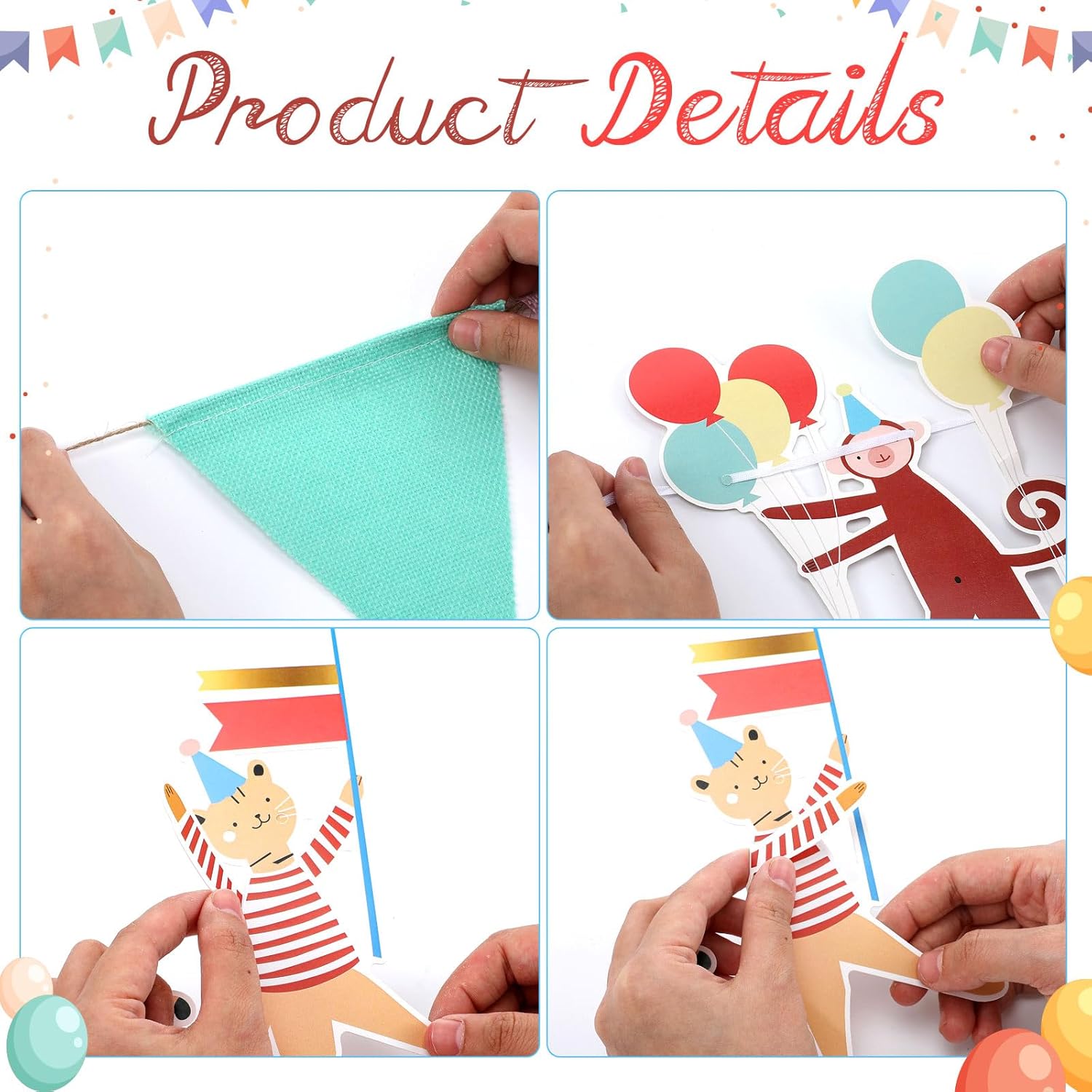 Fullhawl Animal Parade Party Banner with 12 Pcs Colorful Pennant Banner Flag, 10' Strand Including Excess Cord Animal Birthday Party Hanging Garland Decorations Baby Showers Supplies