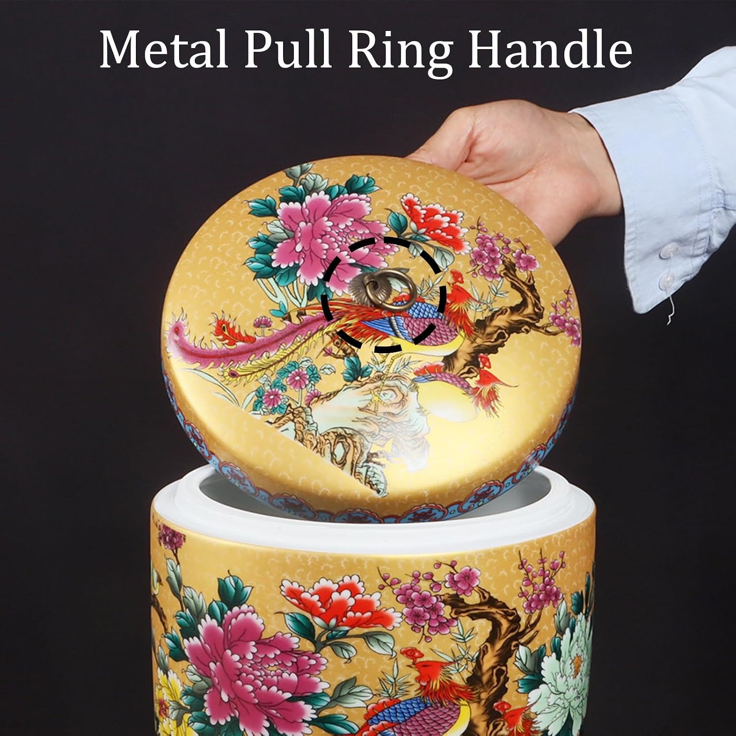 Sealing Rice Bucket, Ceramic Rice Container with Lid, Food Containers Chinese Design Rice Storage Container for Grains Beans Snacks Candy(Yellow)