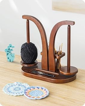 Baffect Yarn Holder Magnetic, Wooden Double Yarn Spindle Brown | With Crochet Hooks Organiser Rack & Small Crocheting Accessories Storage Slot, Ideal Gift For Crochet Lovers