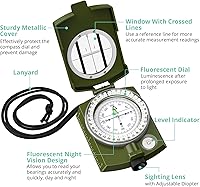 Vista 5 de Vinteam Brújula de senderismo multifuncional, brújula militar de avistamiento de metal con bolsa de transporte y niveles de burbujas