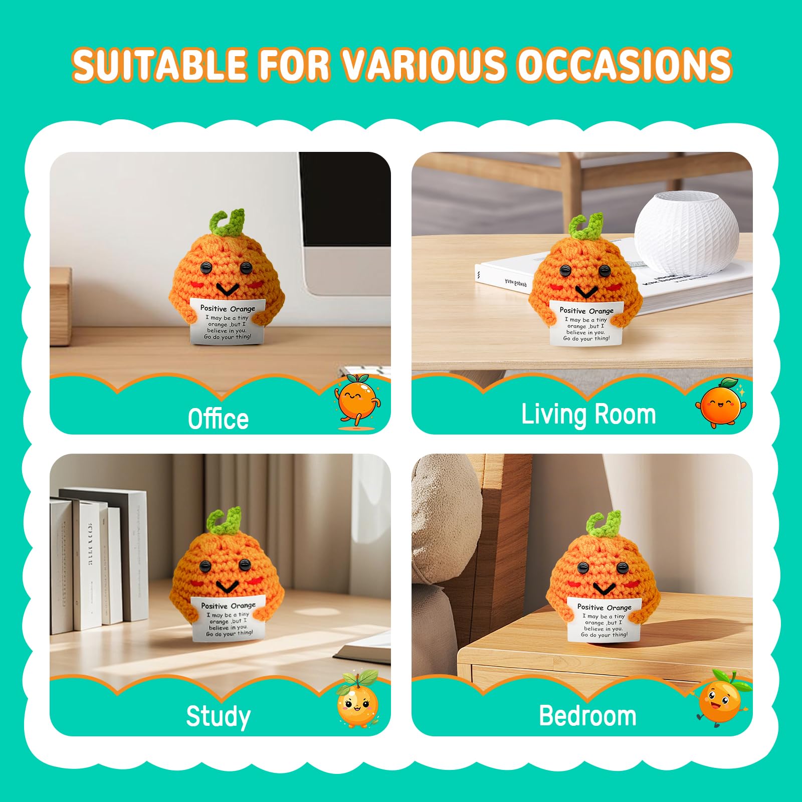 Handmade Positive Orange Crochet Doll with Encouragement Message - I Believe in You Emotional Support Gift - Funny Knitted Stress Relief - Cute Decor, Christmas Birthday Gifts for Friends