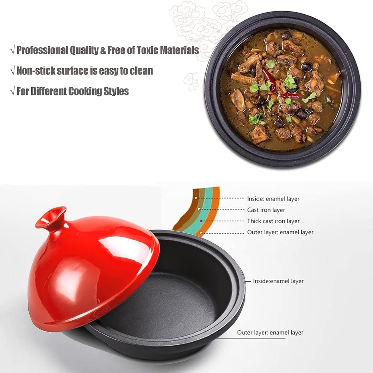 Enameled Cast Iron Tagine Pot Ceramic Casserole Dishes Home Moroccan Tajine Nonstick Stew Slow Cooker Cookware