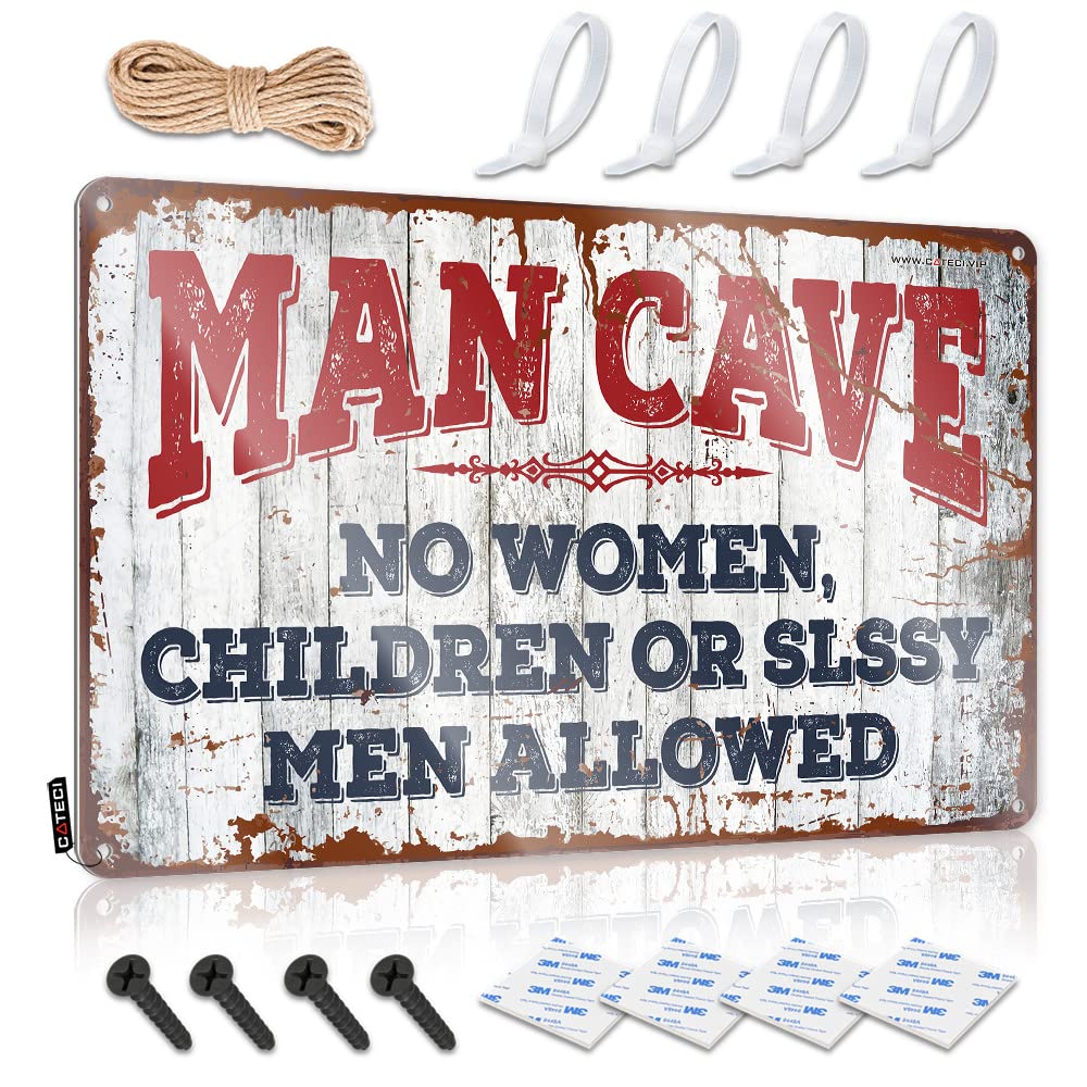 Holiday Tin Metal Decor Fun | Man Cave Rules Nice Backyard Decoration(20X30CM)