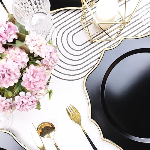 Miniatura 7 de Cargadores naranjas para platos de cena, 13 pulgadas, de plástico festoneado, juego de 6 platos decorativos para servicio de carga, para bodas,