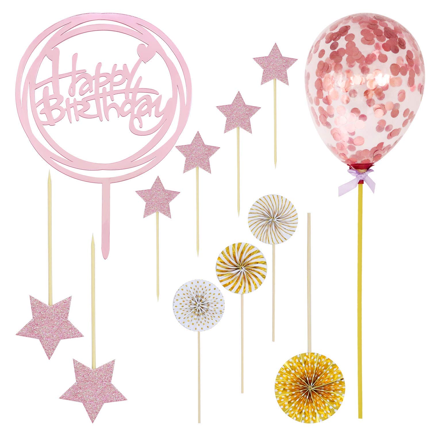 Snapklik.com : 12 PCS Happy Birthday Cake Topper Set Rose Gold Acrylic ...