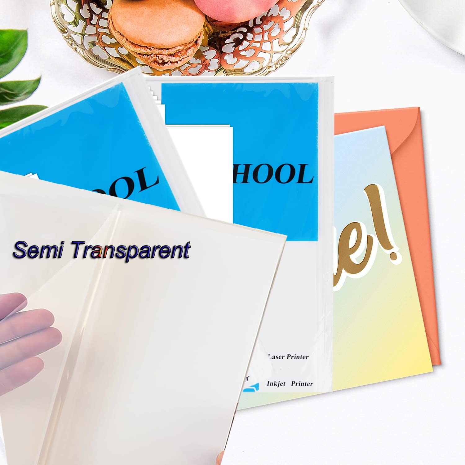 20 Hojas Papel Adhesivo De Vinilo Semitranslúcido, Imprimible Papel Adhesivo Impermeable,DIY,Para Impresoras láser y De Inyección De Tinta, Oficina/Estudio/Hogar