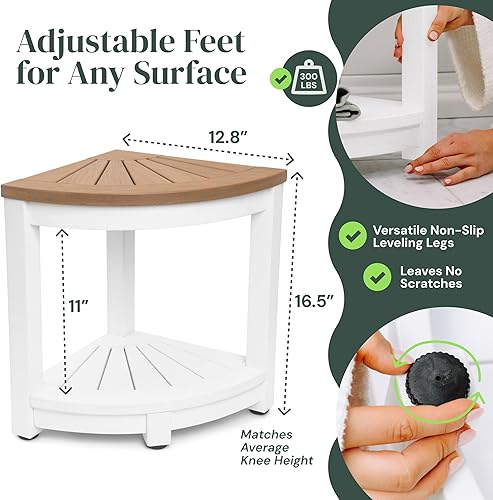 Miniatura 4 de Taburete de ducha esquinero impermeable - Banco de ducha impermeable negro para afeitarse las piernas y sentarse - Banco de esquina y estante