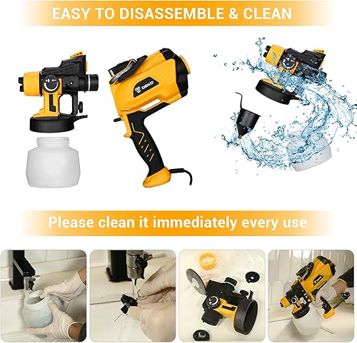 Miniatura 5 de Pulverizador de pintura potente pistola de pintura en aerosol DEKOPRO y pistola eléctrica HVLP con recipiente de 40.6 fl oz, luz LED, 3 boquillas de