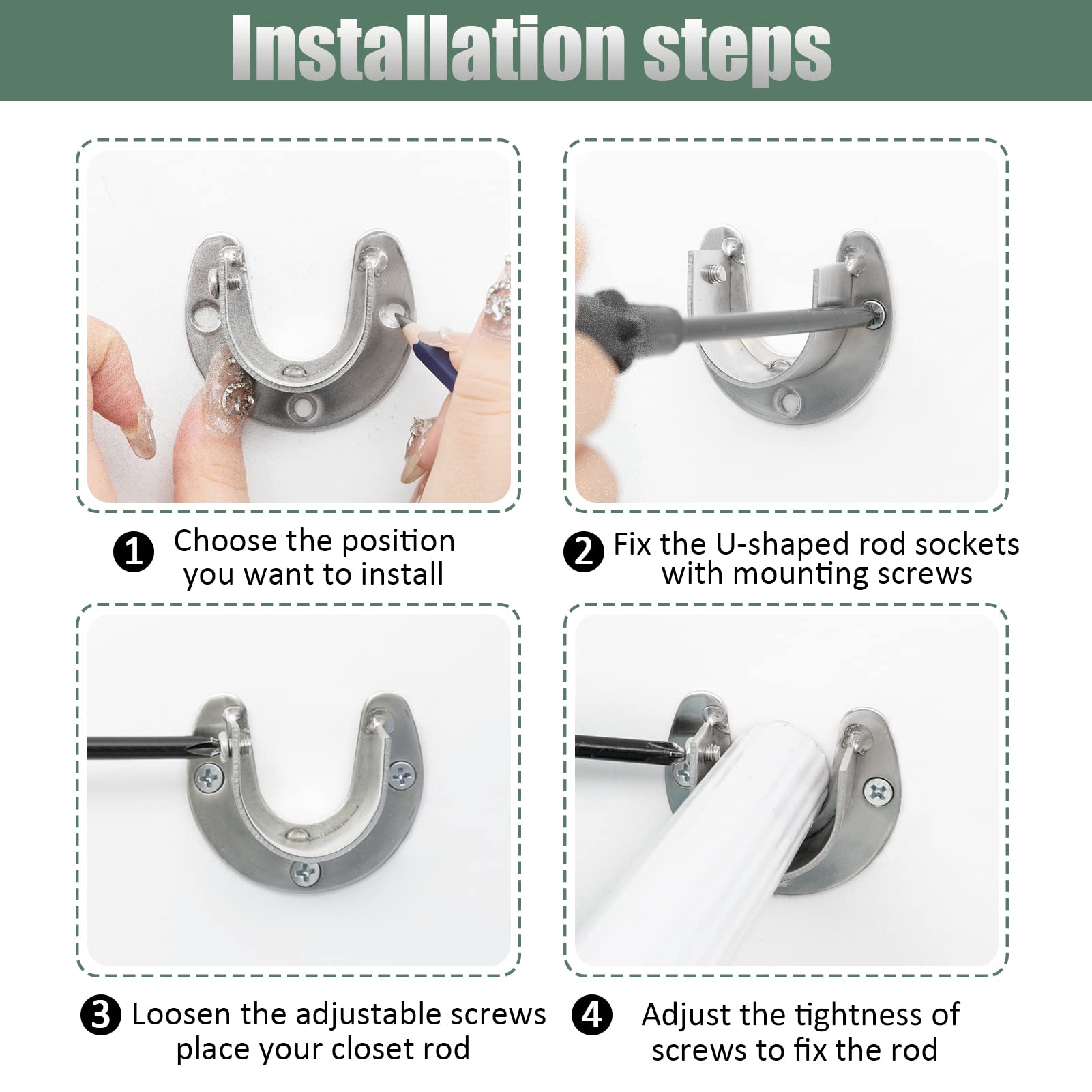 Cosweet 6 Packs Stainless Steel Closet Pole Sockets Closet Rod End