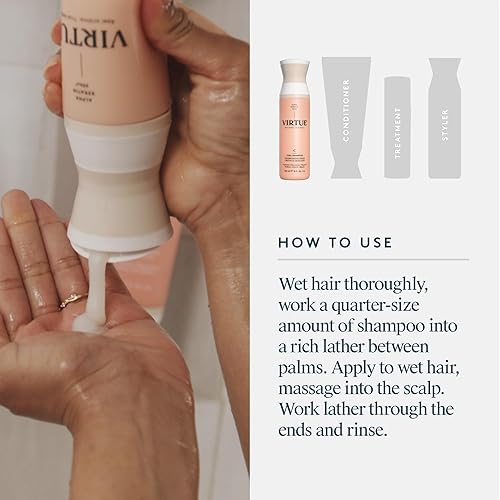 Miniatura 8 de VIRTUE Champú sin sulfato para rizos con aceite de jojoba, hidrata, nutre y repara el cabello rizado con control de encrespamiento, color seguro