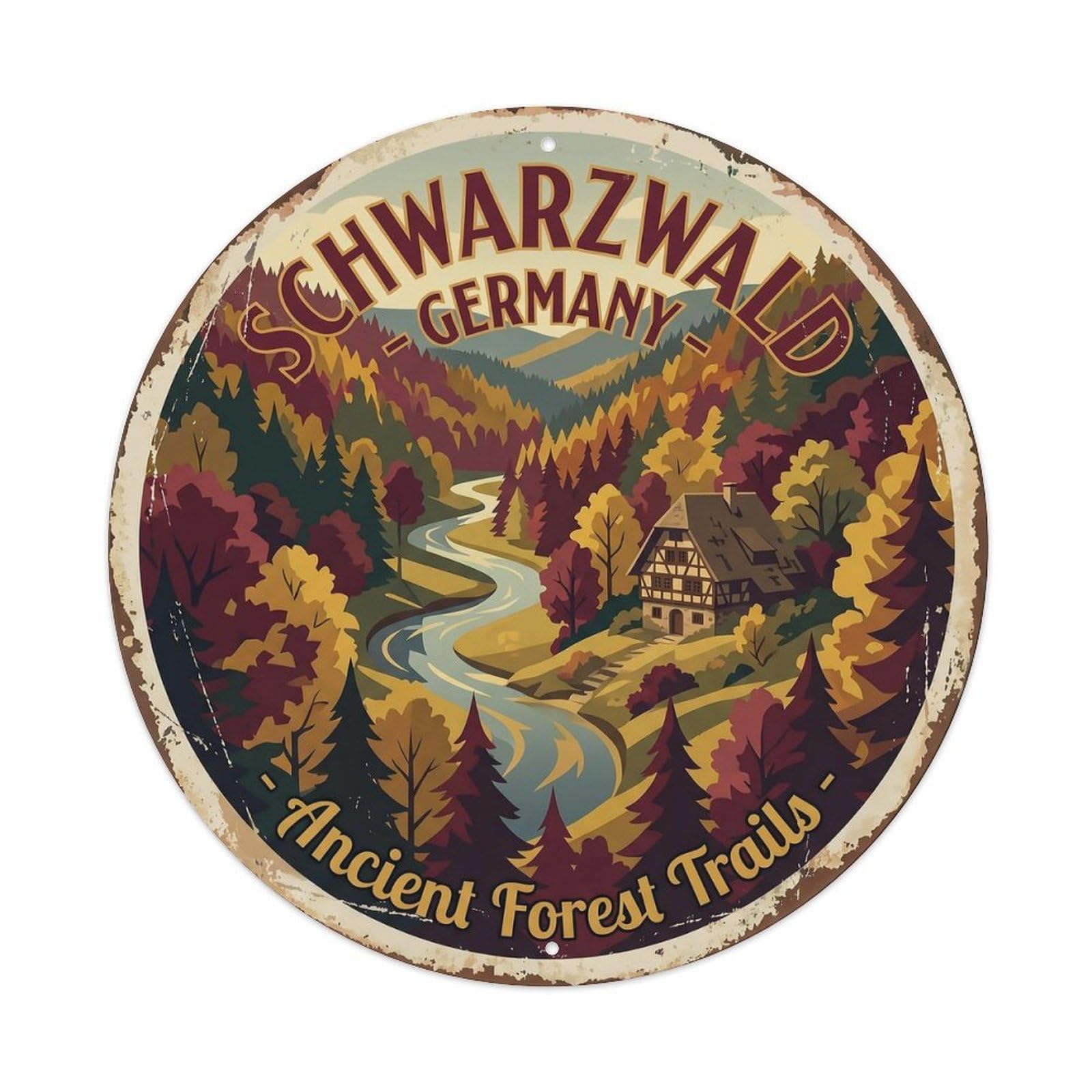 Vintage Travel Schwarzwald Germany Forest Valley Metal Tin Sign