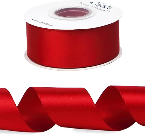 Miniatura 2 de Ribbli - Cinta de satén roja de doble cara, 1-12 pulgadas x 25 yardas, uso para ramo de lazos, envoltura de regalo de Navidad, arreglo floral