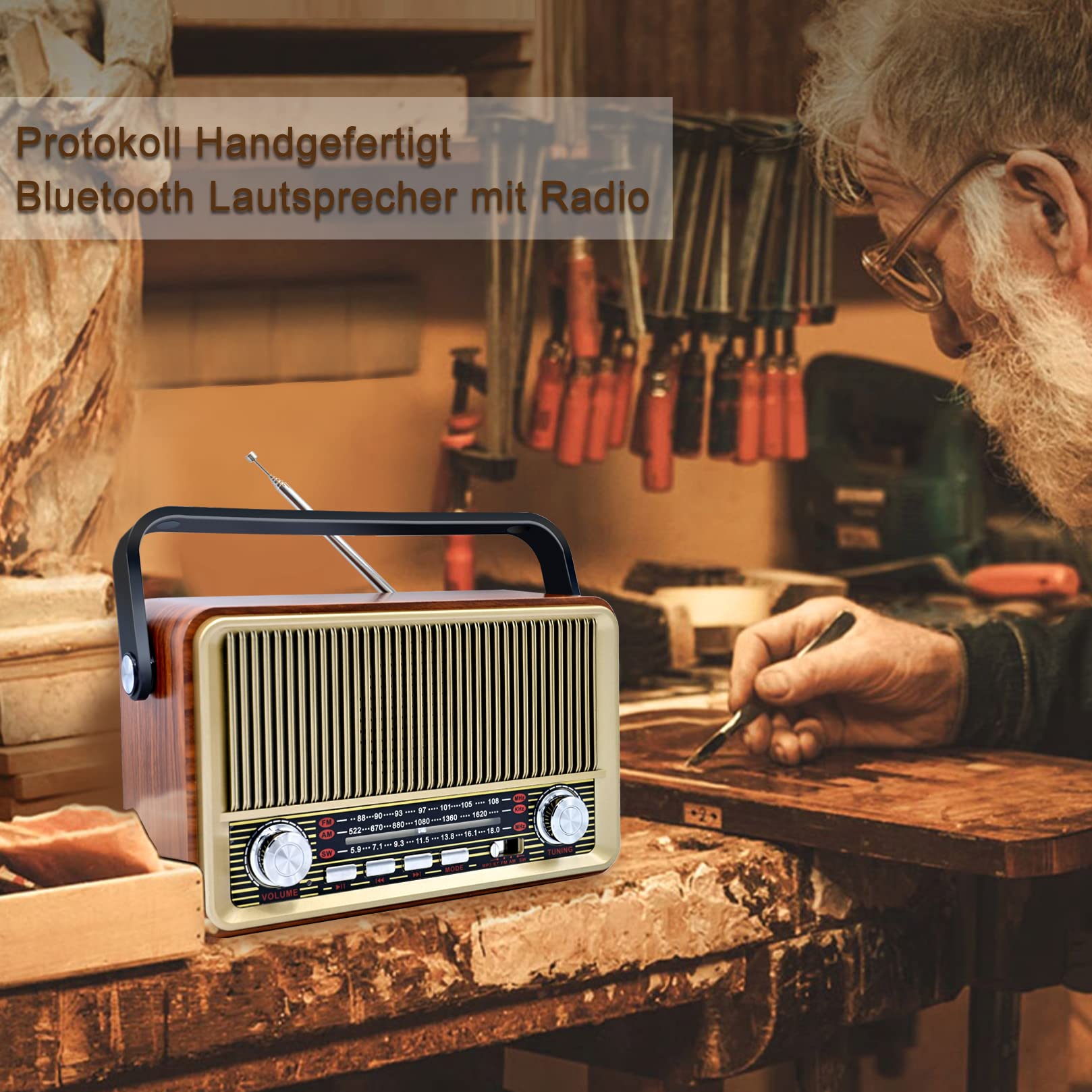 SENTASI Radio Portatile Bluetooth 5.0 Vintage Retro con Batteria 1200 mAh AM/SW/USB/TF
