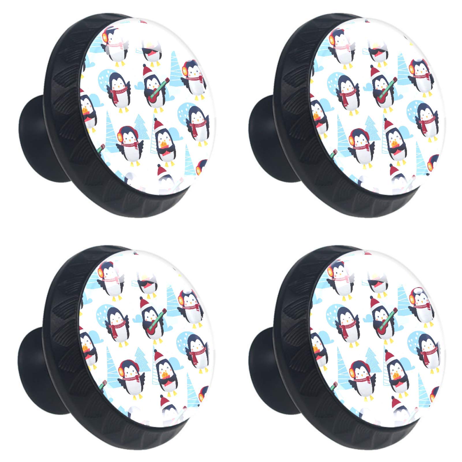 Boutons de meuble ronds en verre pingouin de 30 mm pour cuisine et tiroir x4