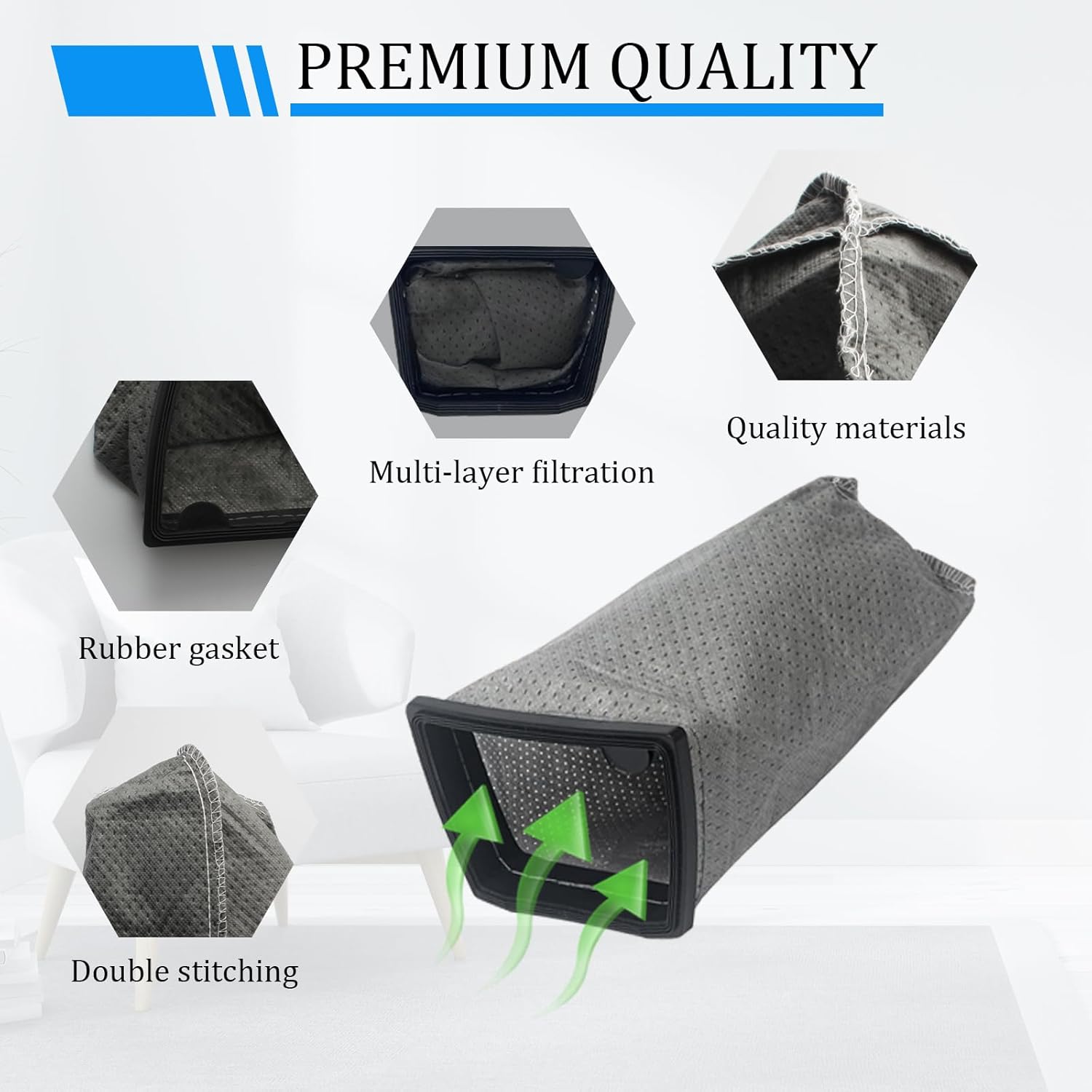 6 Pack Cloth Vacuum Bags Replacement Fit for Hoover Porta Power Swingette S1015 S1029 and CH30000 Commercial Canister Vacuum, Replace Part 43662023